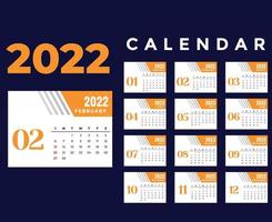 kalender 2022 februar monat frohes neues jahr abstraktes design vektorillustration farben mit blauem hintergrund vektor