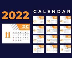 Kalender 2022 November Monat guten Rutsch ins Neue Jahr abstrakte Designvektorillustrationsfarben mit blauem Hintergrund vektor