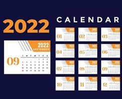 kalender 2022 september monat frohes neues jahr abstraktes design vektorillustration farben mit blauem hintergrund vektor