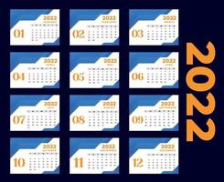 Kalender 2022 Monate guten Rutsch ins Neue Jahr abstrakte Designvektorillustrationsfarben mit blauem Hintergrund vektor