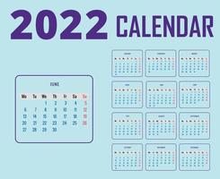 kalender 2022 juni monat frohes neues jahr abstraktes design vektorillustration lila mit cyan hintergrund vektor