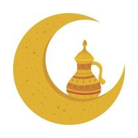 goldene arabische teekanne mit mond, arabisches kulturerbe auf weißem hintergrund vektor