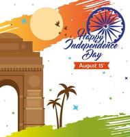 indisk glad självständighetsdagen, firande 15 augusti, med grindmonument och dekoration vektor