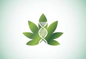 Cannabis-DNA-Logo-Design. Symbol für Cannabis- oder Marihuanablätter und dna-Zeichen. vektor