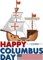 glad columbus day banner med fartyg och amerikanska flaggan vektor