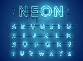 Realistisch leuchtend blau Neon Charcter Set vektor