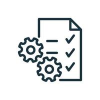 Zwischenablage oder Checkliste und Symbol für die Zahnradlinie. Lineares Piktogramm der technischen Checkliste. Projektmanagement, Umrisssymbol für die Softwareentwicklung. isolierte Vektorillustration vektor