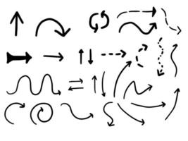 Retro-Pfeilsatz des Karikaturgekritzels lokalisiert auf weißem Hintergrund. vektor