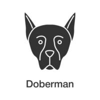 Symbol für Dobermann-Pinscher-Glyphe. Wächterhunderasse. Silhouettensymbol. negativer Raum. vektor isolierte illustration