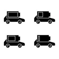 elbil batteriladdning glyph ikoner set. bilbatterinivåindikator. hög, mellan och låg laddning. miljövänlig bil. siluett symboler. vektor isolerade illustration