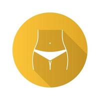 schlanke Frau Taille flaches Design lange Schatten-Glyphe-Symbol. Bikinizone. Bauchnabelpiercing. Vektor-Silhouette-Illustration vektor