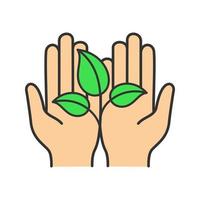 Symbol für grüne Farbe. Umweltschutz. offene Hand mit Sprössling. Landwirtschaft. isolierte Vektorillustration vektor