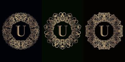 Sammlung von Logo-Initialen u mit luxuriösem Mandala-Ornamentrahmen vektor
