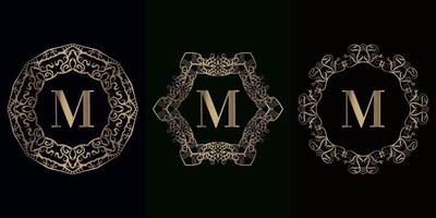 Sammlung von Logo-Initialen m mit luxuriösem Mandala-Ornamentrahmen vektor