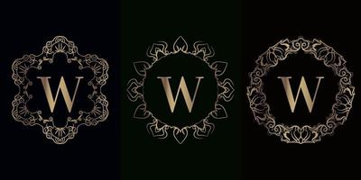 Sammlung von Logo-Initialen w mit luxuriösem Mandala-Ornamentrahmen vektor