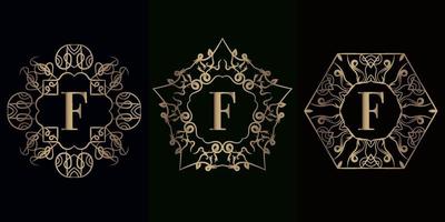 Sammlung von Logo-Initialen f mit luxuriösem Mandala-Ornamentrahmen vektor