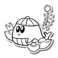 niedlicher cartoon chinesischer neujahrswal monochrom. Gekritzel auf weißer Silhouette und grauem Schatten. Vektorillustration über Wassertiere für jedes Design. vektor
