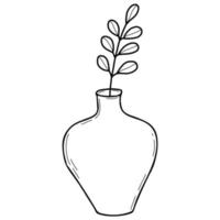 Vase mit Zweig. Vektor-Illustration. linear, handgezeichnet, gekritzel vektor