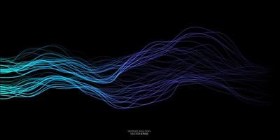 Vektorwellenlinien, die dynamisch in buntem lila Blaugrün fließen, isoliert auf schwarzem Hintergrund für das Konzept der Ai-Technologie, Digital, Kommunikation, Wissenschaft, Musik vektor