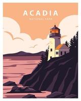 acadia nationalpark hintergrund. flache Cartoon-Vektor-Illustration im farbigen Stil. vektor