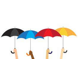 Vector Illustrationsgruppe Hände, die Regenschirme lokalisiert auf weißem Hintergrund halten