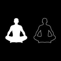 man i pose lotus yoga pose meditation position siluett asana ikonuppsättning vit färg illustration platt stil enkel bild vektor