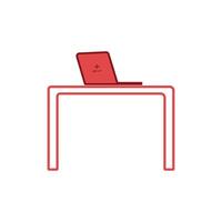 Büro Schreibtisch mit Laptop Illustration Design Grafik eben Stil rot Farbe. abstrakt Illustration von einfach Symbol im eben Stil. Element Grafik Design mit Büro Schreibwaren Thema vektor