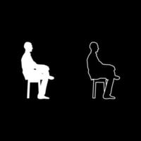man sitter poserar ung man sitter på en stol med benet kastat siluett ikonuppsättning vit färg illustration platt stil enkel bild vektor