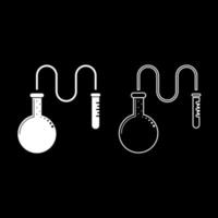 Öldestillationskolben für chemische Reagenzien mit Reagenzglas unter Verwendung eines dünnen Rohrs chemisches Reaktionskonzept Symbolsatz weiße Farbe Abbildung flacher Stil einfaches Bild vektor