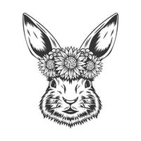 Kaninchen Häschen Dame Blume Strichzeichnungen. Jahrgang. für Ostern-Ereignisdruckdesign-Vektorillustration.