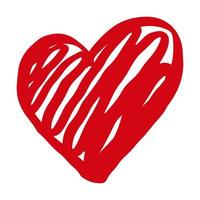 rotes Herz des Vektorhand gezeichneten Valentinsgrußes lokalisiert auf weißem Hintergrund. dekorative doodle liebe herzform skizzenstil. Scribble Ink Heart Icon für Hochzeitsdesign, Verpackung, Verzierungen und Grußkarten vektor