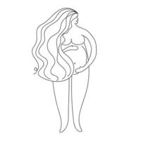 Kontur der nackten schwangeren Frau. Umrisse des Körpers eines schwangeren Mädchens. Schwarz-Weiß-Vektor-Illustration. lineare Silhouette einer Mädchenfigur. eine Linie