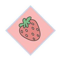 Frucht süße Erdbeere. Cartoon lustige Patches, Pins, Briefmarken oder Aufkleber vektor