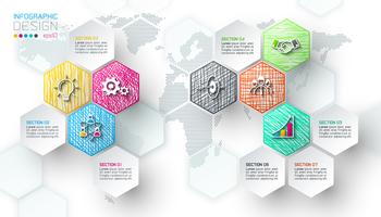 Business hexagon net etiketter form infographic bar. vektor