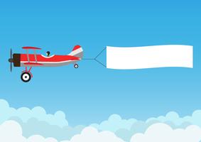 Retro flygplan som flyger med reklam banner på blå himmel - Vektor illustration