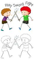 Doodle pojkar som spelar svärdstrid vektor