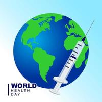 weltgesundheitstagsplakat mit spritze für impfstoff. weltgesundheitstag feiert in pandemie vektor