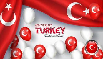glücklicher türkei-nationaltag, hintergrund der landesflagge, jubiläumsdesign vektor