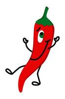 Chili Pepper ist ein lustiger Tänzer mit Händen und Füßen. vektorillustration in einem flachen stil. Es kann für Websites, mobile Apps, Aufkleber, Drucke auf Kleidung und Stoff verwendet werden. vektor