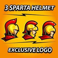 tre spartansk hjälm exklusiv maskot för sport och esports logotyp vektor