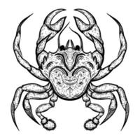 krabba vektor ikon. handritad illustration isolerad på vit bakgrund. skaldjur skiss. siluett av ett marint djur i ett skal med klor. kortstjärtad kräftgravyr. monokrom konceptkonst.