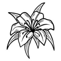 handritad blomma med blad naturals isolerade svart botanisk linjekonst illustration vektor
