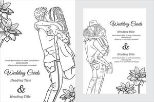 ställa in bröllopskort elegant linjekonst kärlek glad vacker skönhet illustration vektor