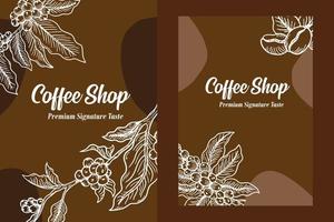 printset handritad coffee shop bönor kopp med gren bakgrundsillustration vektor