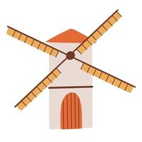 Windmühle. Bauernhof. Meilensteine für die Getreide- oder Brotverarbeitung. Wirtschaftsgebäude. vektorkarikaturillustration lokalisiert auf dem weißen hintergrund. vektor