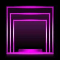 Neonlichtrahmen mit Ausstellungsprodukt. leuchtendes Rechteck isoliert auf transparentem Hintergrund. realistischer schablonenzeichenvektor. glänzender rosa farbeffekt. vektor