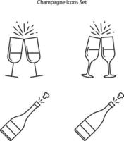 Champagnerikonen stellten lokalisiert auf weißem Hintergrund ein. Champagner-Symbol dünne Linie Umriss lineares Champagner-Symbol für Logo, Web, App, ui. Champagner-Symbol einfaches Zeichen. vektor