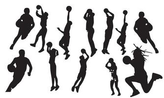 vektor uppsättning basketspelare silhuetter, basket silhuetter svart och vit bakgrund