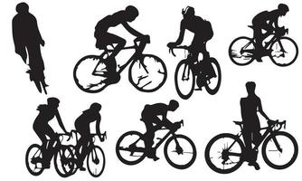 en uppsättning cykelcyklister som cyklar i silhuetter vektorillustrationdesign vektor