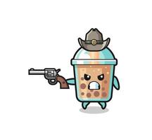 der Bubble Tea Cowboy, der mit einer Waffe schießt vektor